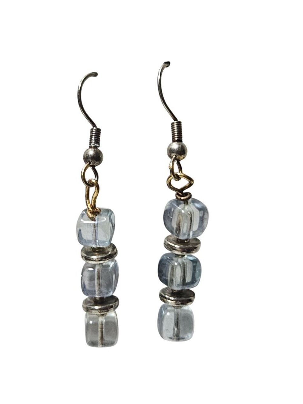 Vintage Glass Bead Dangle Earrings Silver Tone Accents Retro Fashion Jewelry